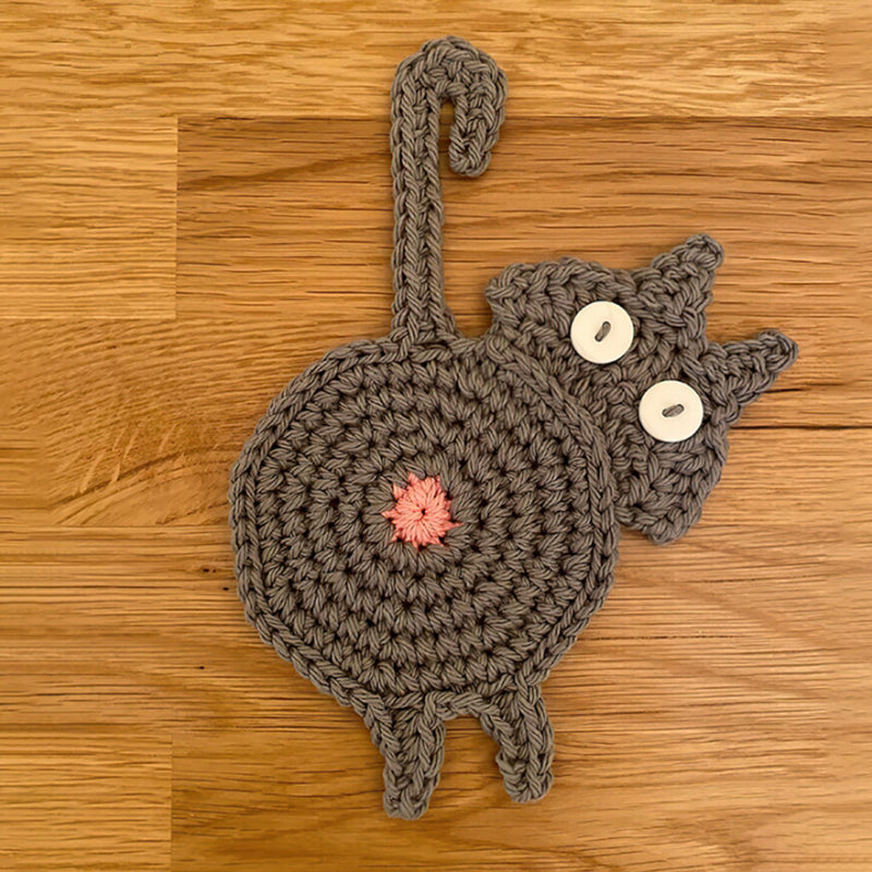 Frendorf | 🐱Lustige Katzenpo-Untersetzer Katzenpo-Tassenmatte Gestricktes Geschenk für Katzenfans