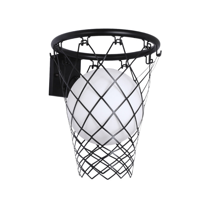 Frendorf | Slamora Kinder Wandleuchte | Basketballkorb Design | Glas & Metall | Art Déco Stil | Schlafzimmerlicht
