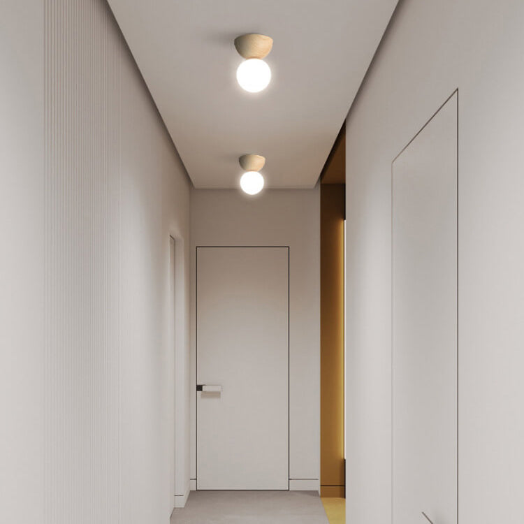 Frendorf | LumaFlair ZenGlow Japanischer Minimalismus LED Deckenleuchte | Holzoptik | Glasdesign | Runde Form | Flush Mount | Stilvolle Beleuchtung