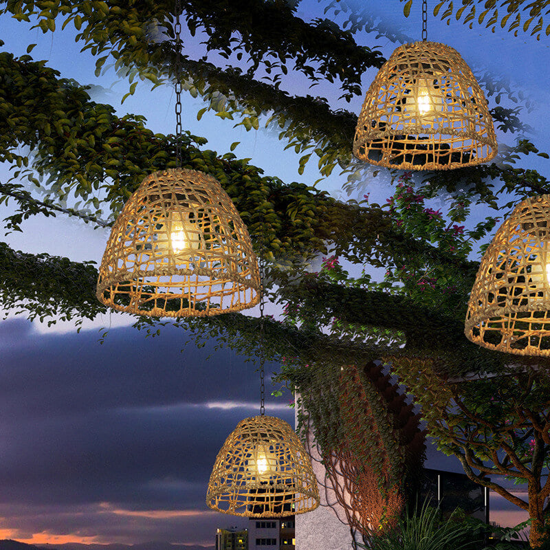 Frendorf | RustiCage Solar Hängelampe | Eisen- und Rattandesign | Wetterfest | LED Beleuchtung | Für Terrasse & Garten