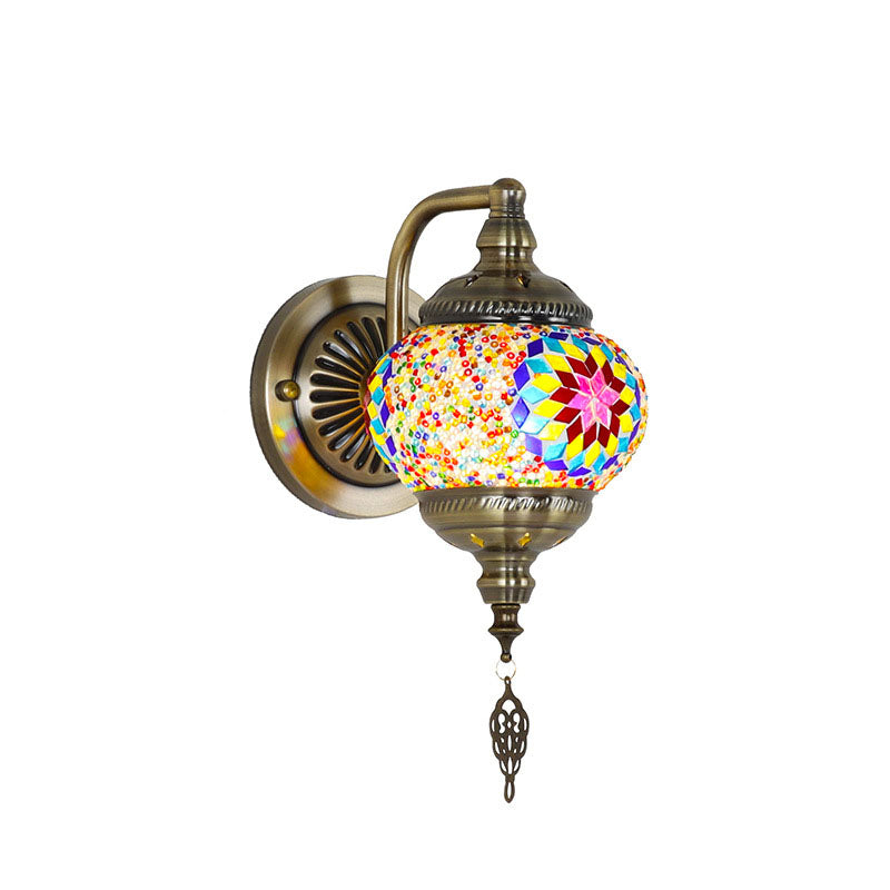 Zeitgenössische Retro Eisen Glas Mosaik Globus 1-Licht Wand Sconces Lampe Für Flur