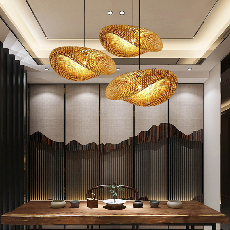 Rattan Gewebtes Bambus -Pendellicht - Led - Licht