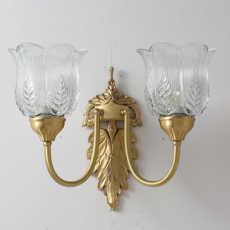 Frendorf | LustraBloom Vintage Wandleuchte | Messing & Glas | 1/2 Flammen | Elegantes Blütendesign
