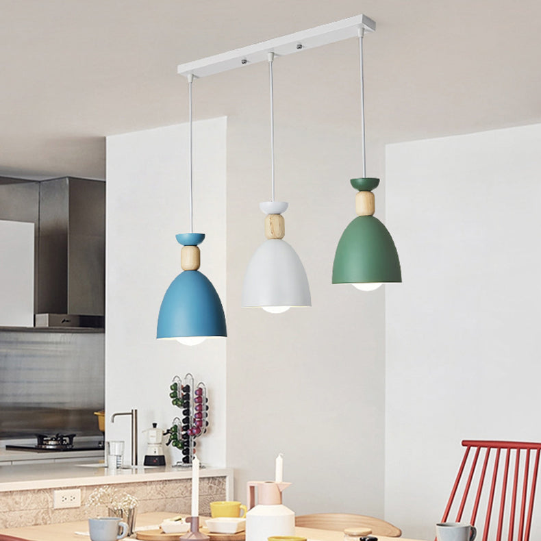Modern Minimalist Runde Kegel Eisen Holz 1/3 Licht Insel Licht Kronleuchter für Esszimmer