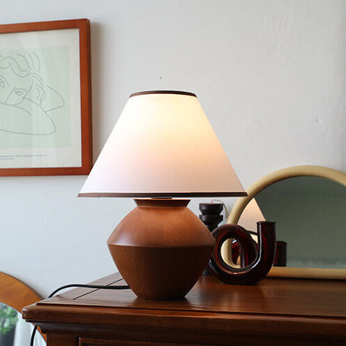 Frendorf | ZenSphere Japanische Vintage Tischlampe | Massivholz & Stoffschirm | Wabi-Sabi Design | 1-flammig | Deko für Zuhause