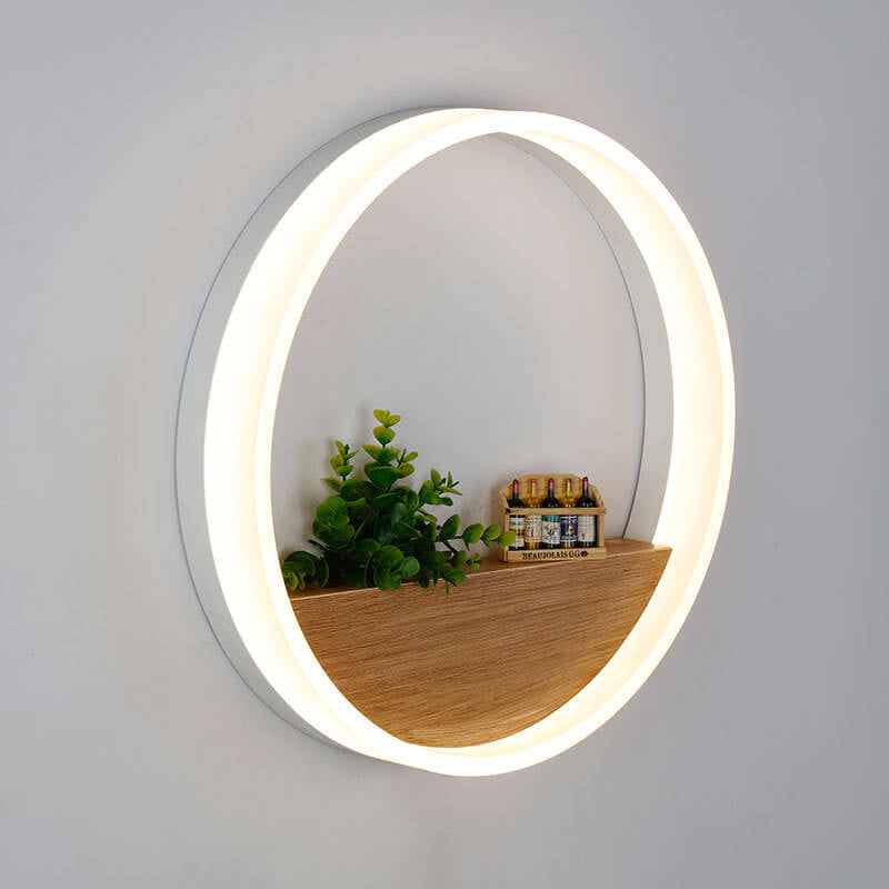 Frendorf | Lumoshelf LED Wandleuchte | Massivholz mit Ablage | Runde Wandlampe | Warm- & Weißlicht