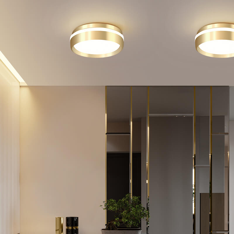 Nordische minimalistische runde LED-Deckenleuchte aus massivem Gold, Aluminium und Acryl