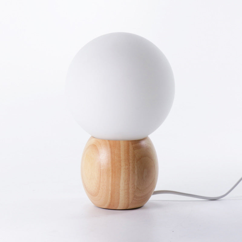 Frendorf | LuxeSphere Scandinavian Tischlampe | Holzsockel | Orb Glas-Design | Perfekt für Schlafzimmer & Wohnzimmer | Stimmungslicht