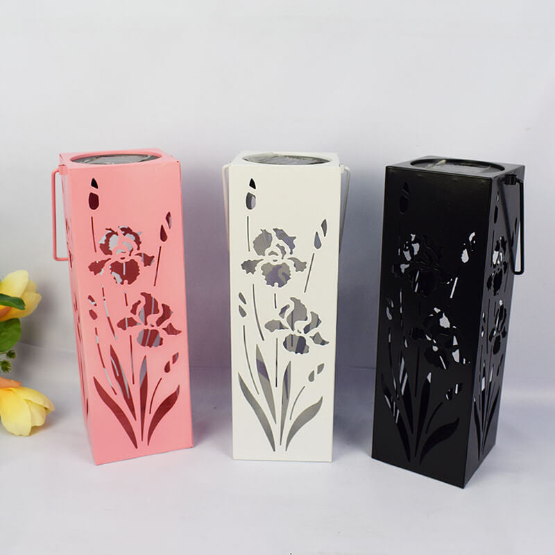 Solar Butterfly Rose Muster Hohle Säule LED Außen wasserdichte dekorative Lampe