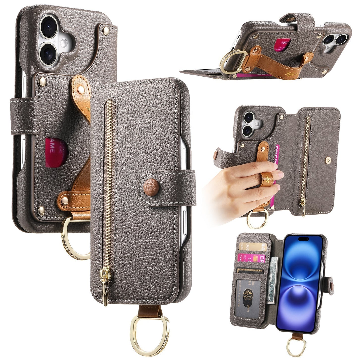 Frendorf | Lychee-Getreide-Leder-Wallet-Flip-Case für iPhone