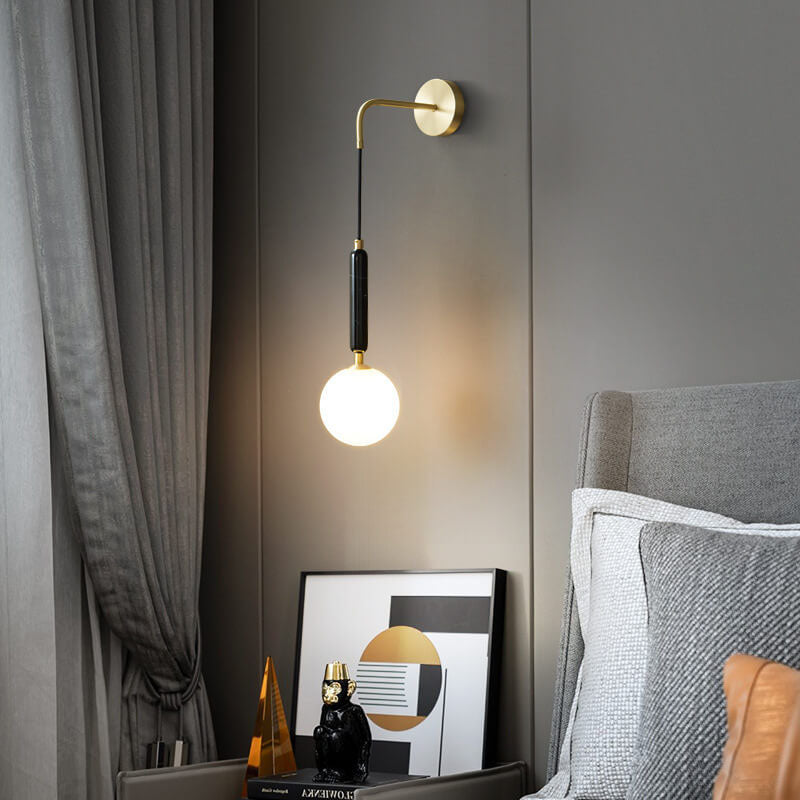 Frendorf | Marbelis Sphere LED Wandleuchte | Moderner Luxus | Marmor-Arm & Kugelschirm | Dekorative Beleuchtung