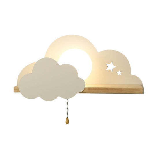Nordische Macaron-Wolken-Wandleuchte aus Glas und Holz mit 1 Licht