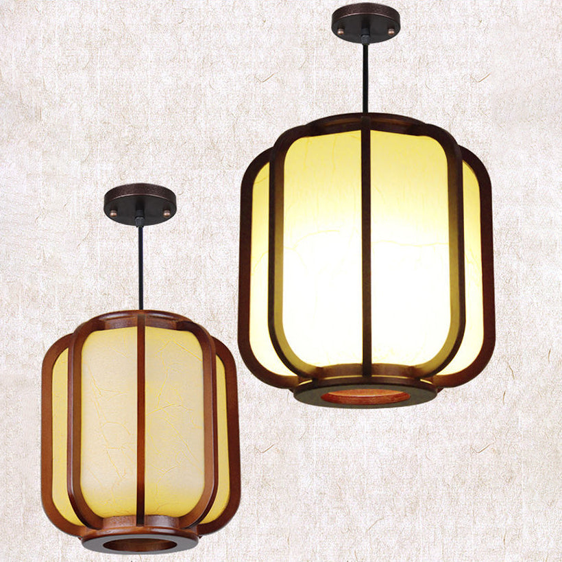 Frendorf | LuxoraChic Modernes Chinesisches Design Pendelleuchte | Faux-Schaffell | Holz-Laterne | LED-Beleuchtung für Zuhause