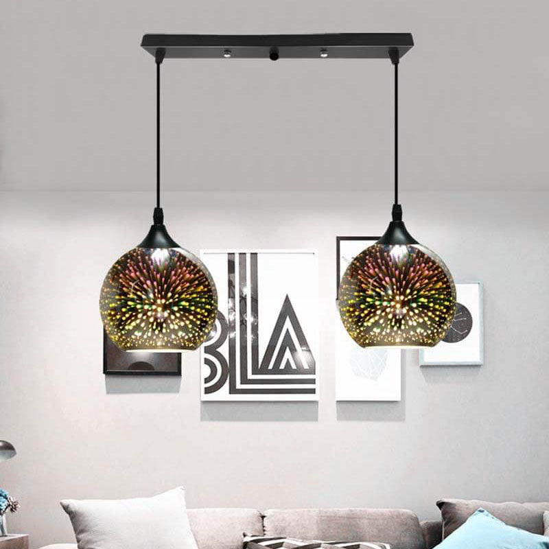 Frendorf | ElysianSpark 3D Creative LED Kronleuchter | 2/3 Lichter | Feuerwerksglas-Dome | Modernes Design | Stimmungslicht für Zuhause