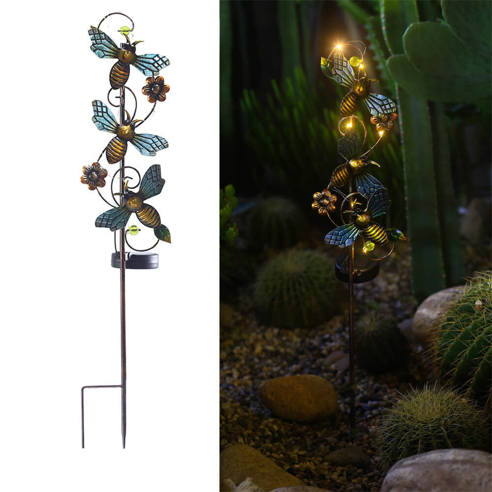 Frendorf | GardenGlow Solar Gartenleuchte | Metall-Design | Schmetterling, Libelle, Kolibri | Landschaftsbeleuchtung