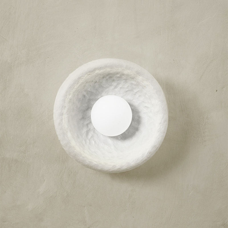 Frendorf | ZenBowl Japanische Wandleuchte | Runde Harz- & Glas-Design | 1-flammig | Traditioneller Stil für Wohnzimmer