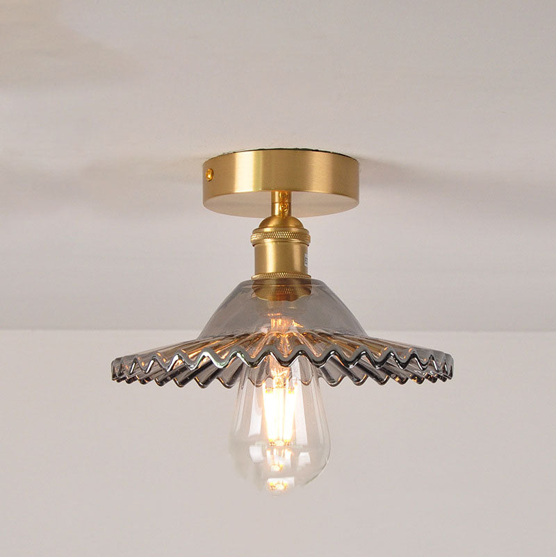 Frendorf | Lotuvia Japanische Vintage Deckenleuchte | Glas & Messing | Lotus Design | Semi-Flush-Mount