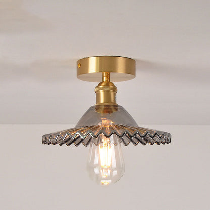 Frendorf | Lotuvia Japanische Vintage Deckenleuchte | Glas & Messing | Lotus Design | Semi-Flush-Mount