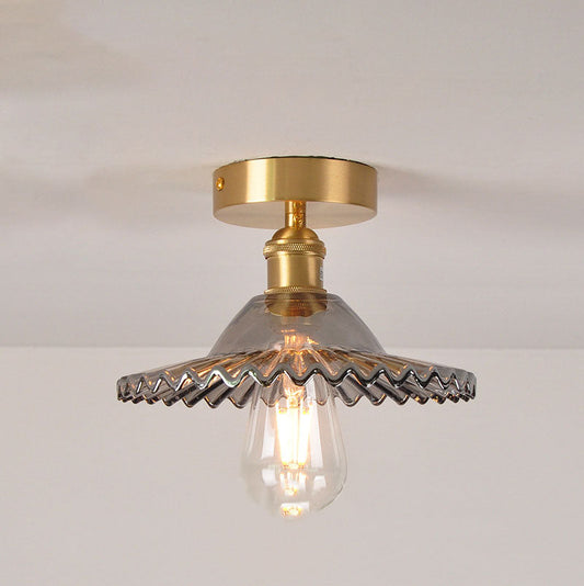 Frendorf | Lotuvia Japanische Vintage Deckenleuchte | Glas & Messing | Lotus Design | Semi-Flush-Mount