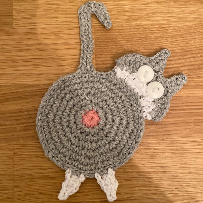 Frendorf | 🐱Lustige Katzenpo-Untersetzer Katzenpo-Tassenmatte Gestricktes Geschenk für Katzenfans