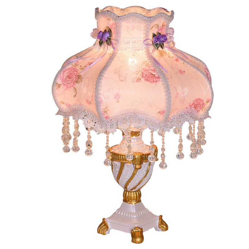Frendorf | LaceLux Europäische Tischlampe | Stoff & Spitze | Elegante Harzfuß-Leuchte | Dekoration & Beleuchtung