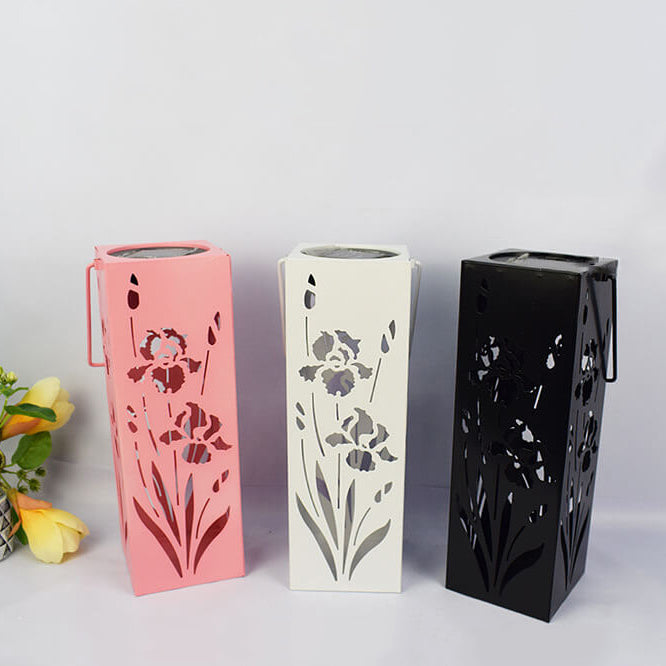 Solar Butterfly Rose Muster Hohle Säule LED Außen wasserdichte dekorative Lampe