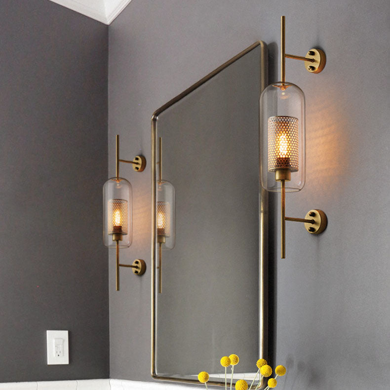 Frendorf | Lumivault Industrial Wandlampe | Zylindrischer Glasschirm | Eisenrahmen | Deko für Schlafzimmer & Wohnräume