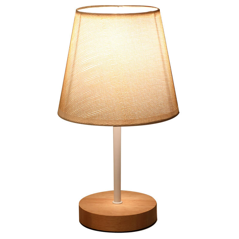 Nordic Vintage Stoffkonus Massivholz LED Tischlampe