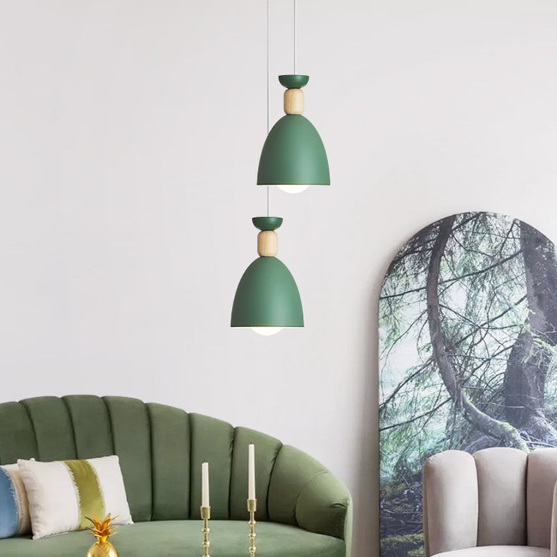 Modern Minimalist Runde Kegel Eisen Holz 1/3 Licht Insel Licht Kronleuchter für Esszimmer