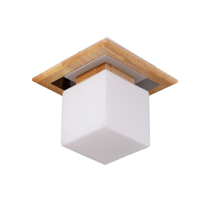 Frendorf | LogLight Minimalistische Deckenleuchte | Quadratisches Holz- und Glasdesign | Nordic 1-flammige Beleuchtung