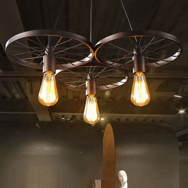 Frendorf | Rustiron Kronleuchter | Industrielles Design mit Eisenrädern | 1/3/6-flammig | Loft- und Wohnraum-Beleuchtung