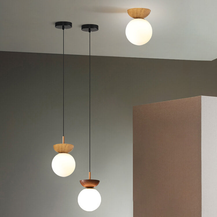 Frendorf | LumiHaus Deckenleuchte Holz | Japanisch-Nordisches Design | Glas Kugel | Warmes Stimmungslicht