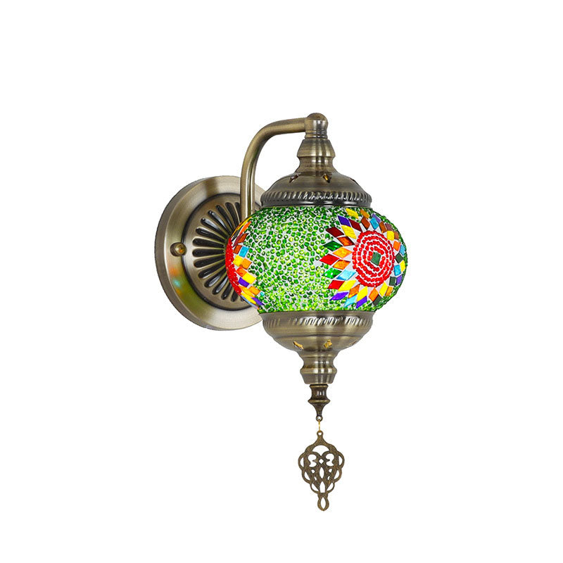 Zeitgenössische Retro Eisen Glas Mosaik Globus 1-Licht Wand Sconces Lampe Für Flur