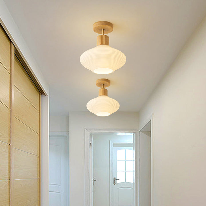 Frendorf | GlowLoom Nordic Oval Deckenleuchte | Holzstreifen Glasdesign | Halbrunde LED Lampe | Moderne Beleuchtung