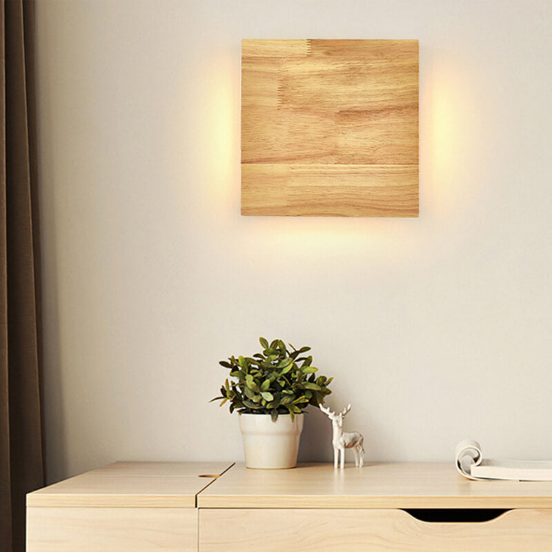 Frendorf | WabiLight Japanische Wabi-Sabi Holz-LED Wandlampe | Rechteckig oder Quadratisch | Warmes Ambiente