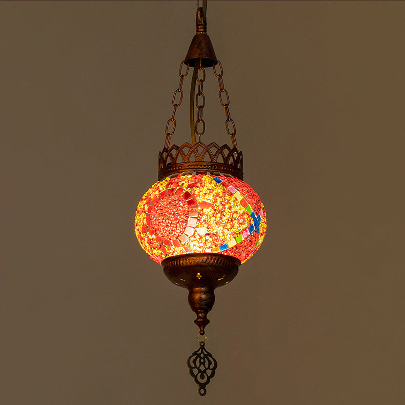 Frendorf | BohoSphere Pendelleuchte | Buntglas Kugelschirm | 1 Licht | Wohnzimmer Deko