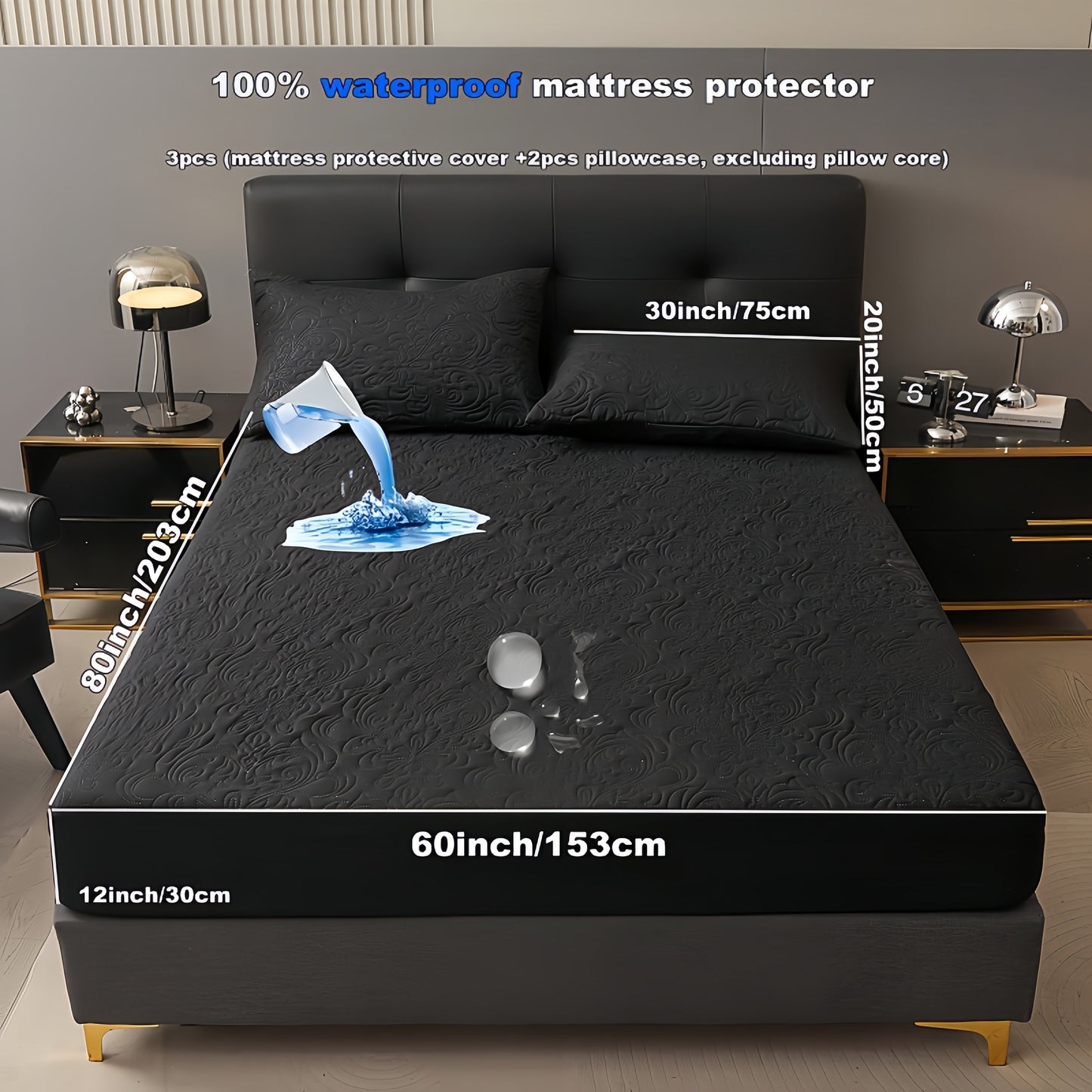 3-teiliger wasserdichter Matratzenschoner Set – Atmungsaktiv, Staubdicht, Rutschfest, Maschinenwaschbar, Spannbettlaken mit tiefem Pocket für alle Jahreszeiten