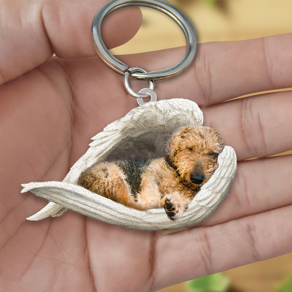 Airedale Terrier Schlafender Engel Acryl Schlüsselanhänger