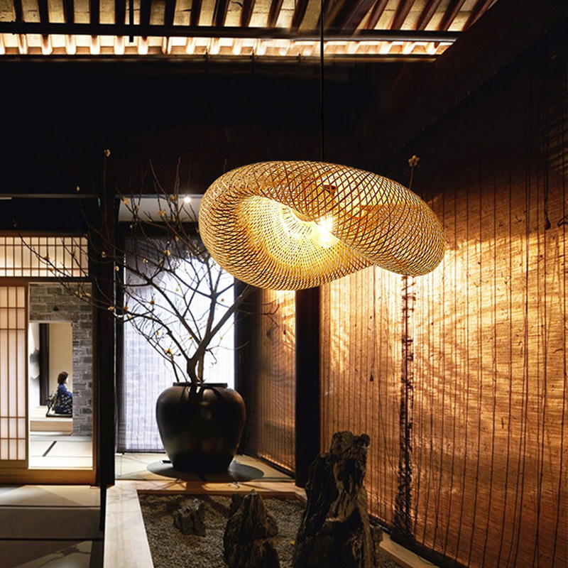 Rattan Gewebtes Bambus -Pendellicht - Led - Licht