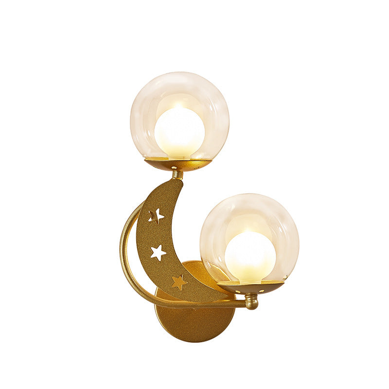 Frendorf | Asterovia DuoGlow Wandleuchte | Nordisches Design | Glas-Kugelschirme | 2-flammig | Mond- & Sternenmotiv