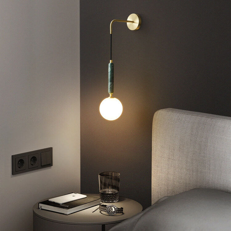 Frendorf | Marbelis Sphere LED Wandleuchte | Moderner Luxus | Marmor-Arm & Kugelschirm | Dekorative Beleuchtung