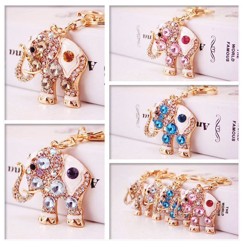 Frendorf | Niedlicher Glücklicher Pinker Elefant Großer Kristall-Rhinestone Schlüsselanhänger