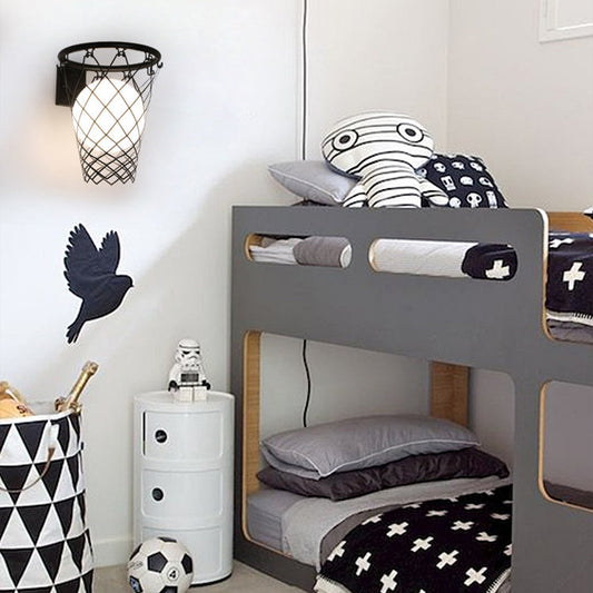 Frendorf | Slamora Kinder Wandleuchte | Basketballkorb Design | Glas & Metall | Art Déco Stil | Schlafzimmerlicht
