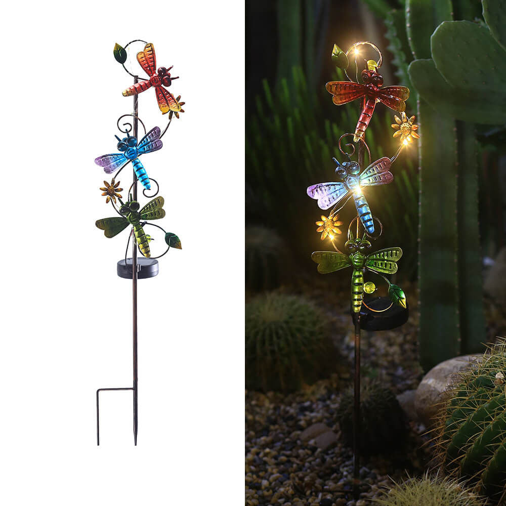 Frendorf | GardenGlow Solar Gartenleuchte | Metall-Design | Schmetterling, Libelle, Kolibri | Landschaftsbeleuchtung