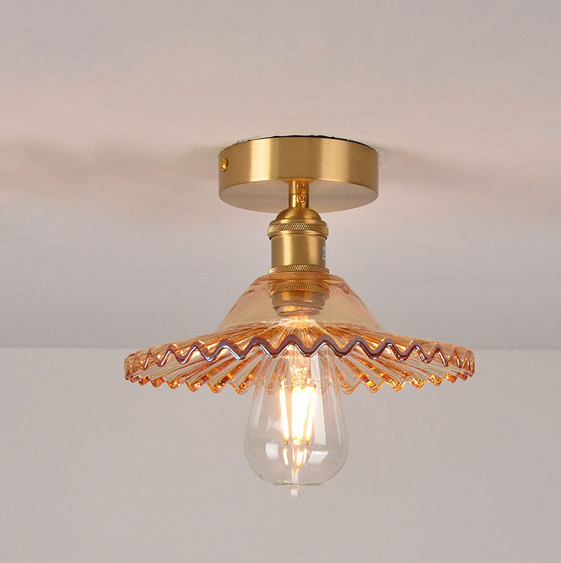 Frendorf | Lotuvia Japanische Vintage Deckenleuchte | Glas & Messing | Lotus Design | Semi-Flush-Mount