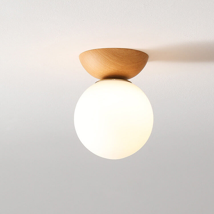 Frendorf | LumaFlair ZenGlow Japanischer Minimalismus LED Deckenleuchte | Holzoptik | Glasdesign | Runde Form | Flush Mount | Stilvolle Beleuchtung
