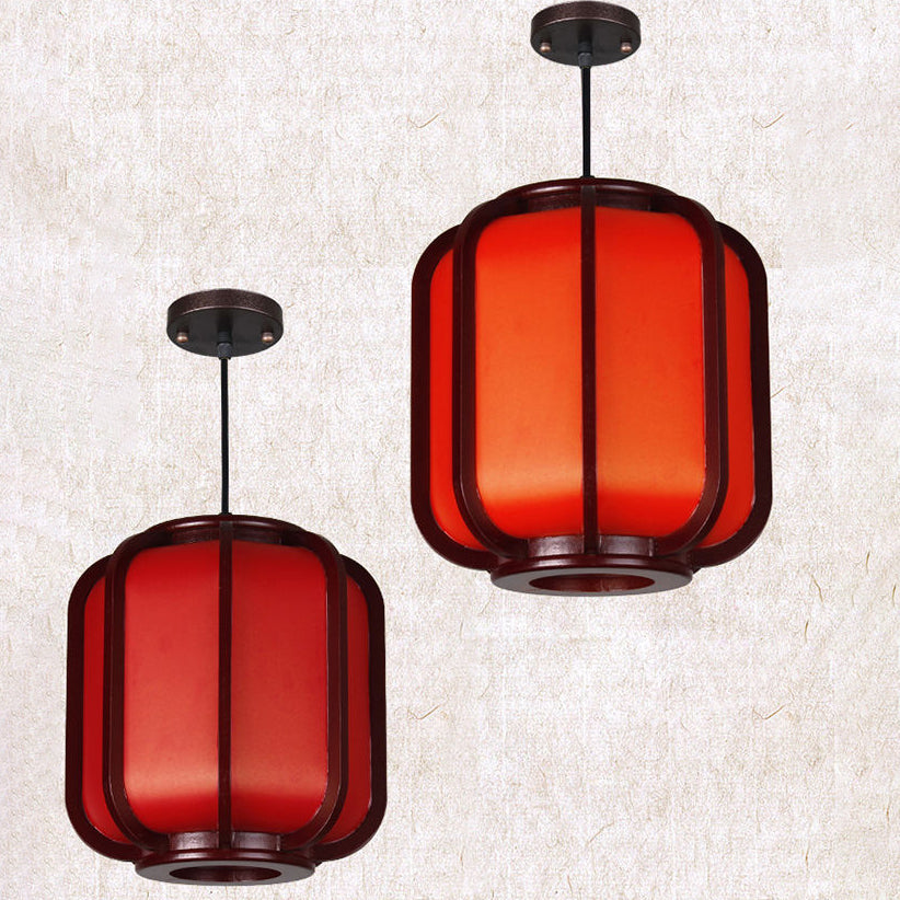 Frendorf | LuxoraChic Modernes Chinesisches Design Pendelleuchte | Faux-Schaffell | Holz-Laterne | LED-Beleuchtung für Zuhause