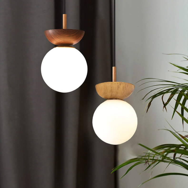 Frendorf | LumiHaus Deckenleuchte Holz | Japanisch-Nordisches Design | Glas Kugel | Warmes Stimmungslicht