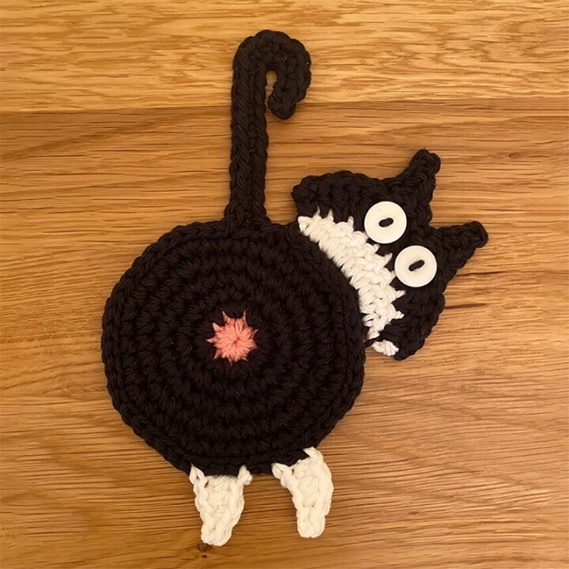 Frendorf | 🐱Lustige Katzenpo-Untersetzer Katzenpo-Tassenmatte Gestricktes Geschenk für Katzenfans