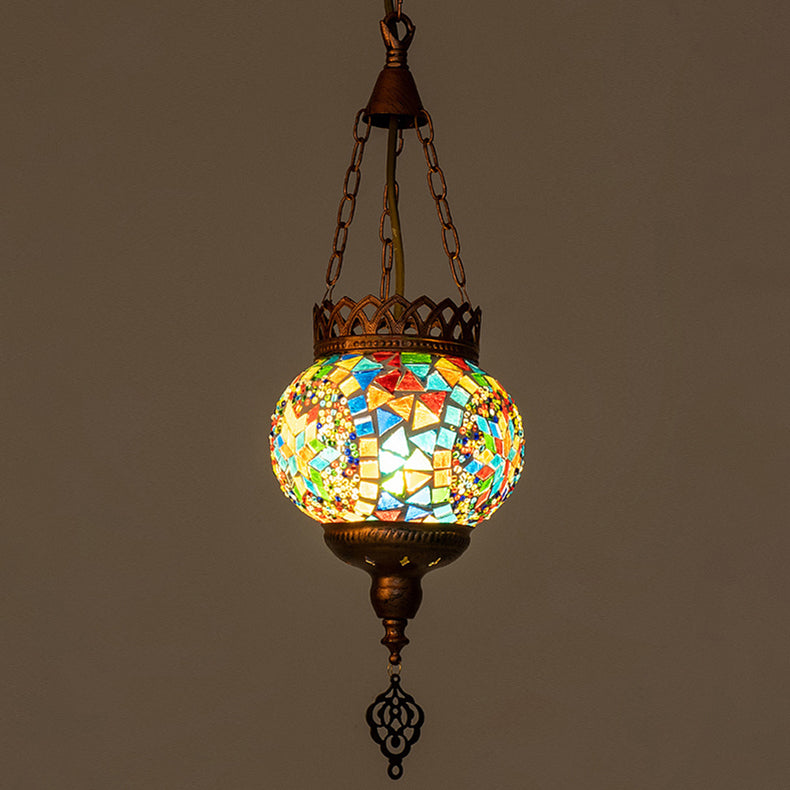 Frendorf | BohoSphere Pendelleuchte | Buntglas Kugelschirm | 1 Licht | Wohnzimmer Deko